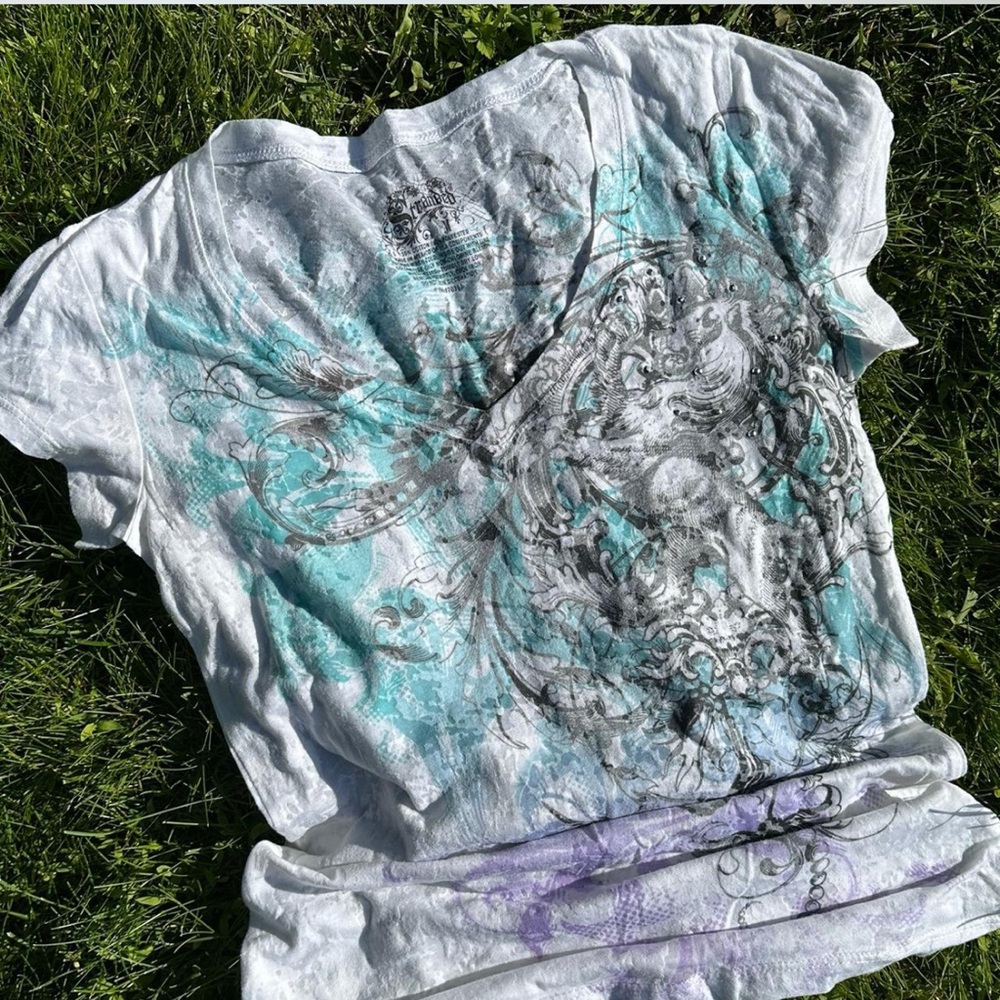 Grunge Y2K Tee in White and Teal from Stranded